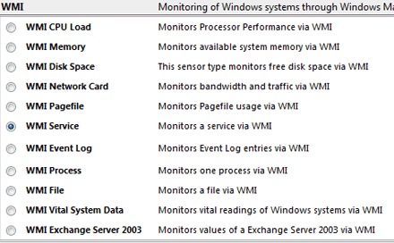 Sensor type selection for Windows Server monitoring