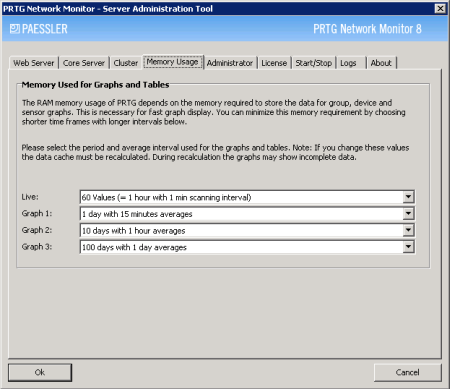 Memory Usage Settings in PRTG Server Administrator Memory Usage Settings in PRTG Server Administrator