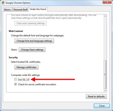 Google Chrome SSL Settings