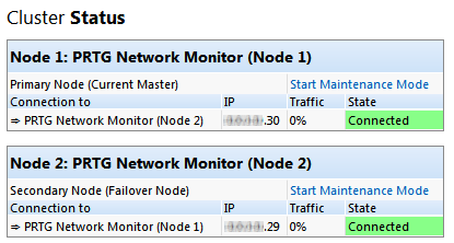 Cluster status with two successfully connected nodes