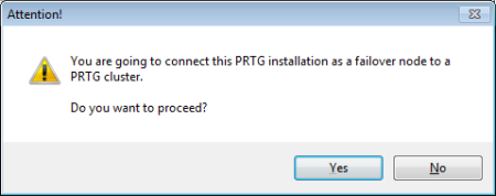 PRTG Server Administrator - Join Cluster Warning