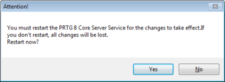 PRTG Server Administrator - Restart Services Confirmation