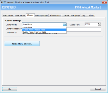 PRTG Server Administrator - Cluster Settings Master Node