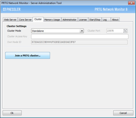 PRTG Server Administrator - Join Cluster Button
