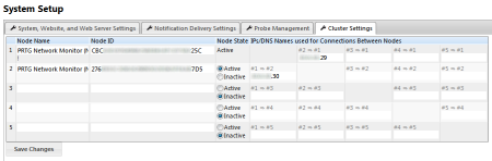 System Setup – Cluster Settings