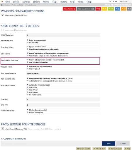 SNMP Compatibility Options of PRTG