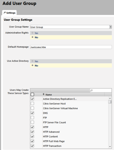 Access User Group Settings