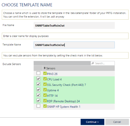 Create a device template for an SNMP Custom Table sensor